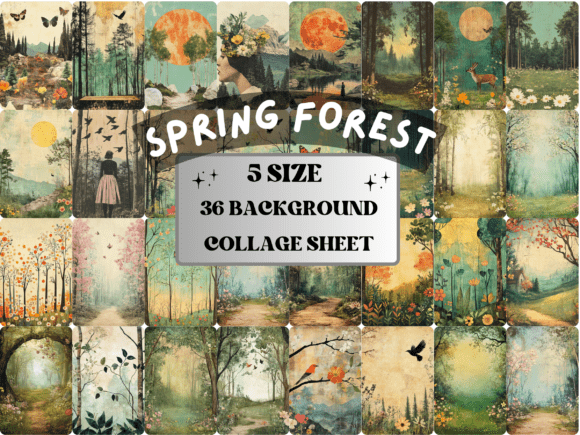 Download Whimsical Spring Forest Collage Paper - Collage paper Collection