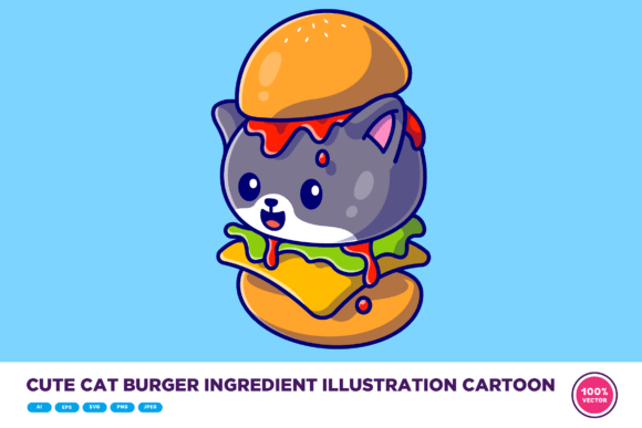 Download Cute Cat Burger Ingredient Illustration - Ingredient Collection