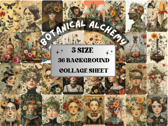 Download Whimsy Botanical Alchemy Collage Paper - Premium Resources