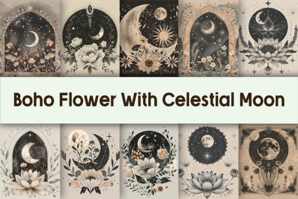 Download Boho Flower with Celestial Moon - Flower Collection