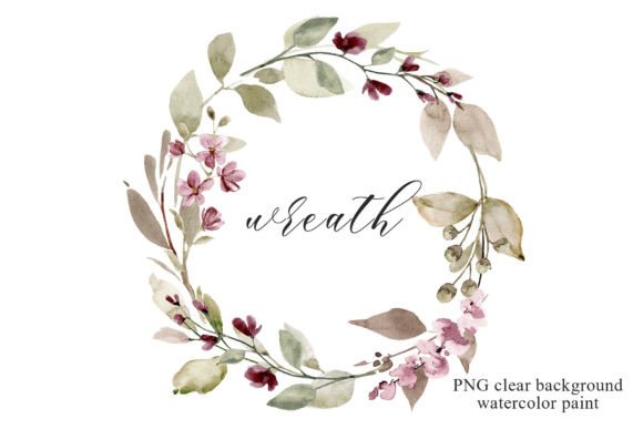 Download Wreath with Watercolor Leaves, Flowers. - Flower Collection