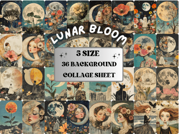 Download Whimsy Lunar Bloom Collage Paper - Collage paper Collection