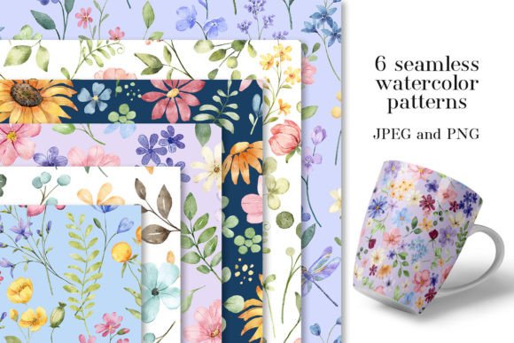 Download Seamless Patterns, Watercolor Wildflower - Flower Collection