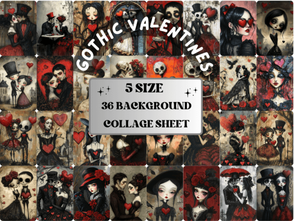 Download Whimsy Gothic Valentines Collage Paper - Premium Resources
