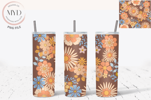 Download Retro Flower Pattern Sublimation Tumbler - Flower Collection