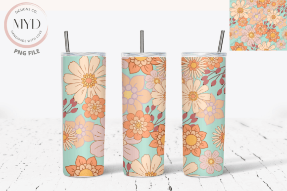 Download Retro Flower Pattern Sublimation Tumbler - Flower Collection